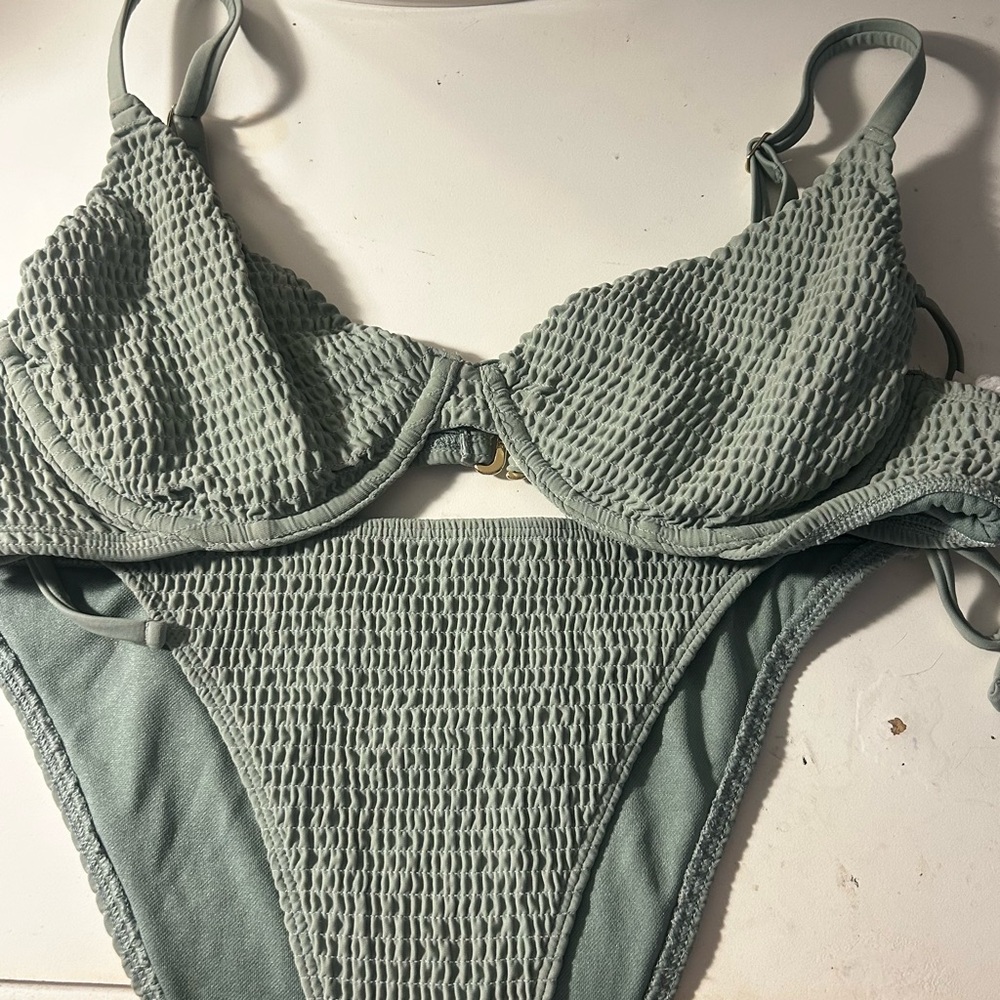 Hollister Sage Green Smocked Bikini Set